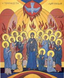 The Holy Spirit on the disciples on Pentecost